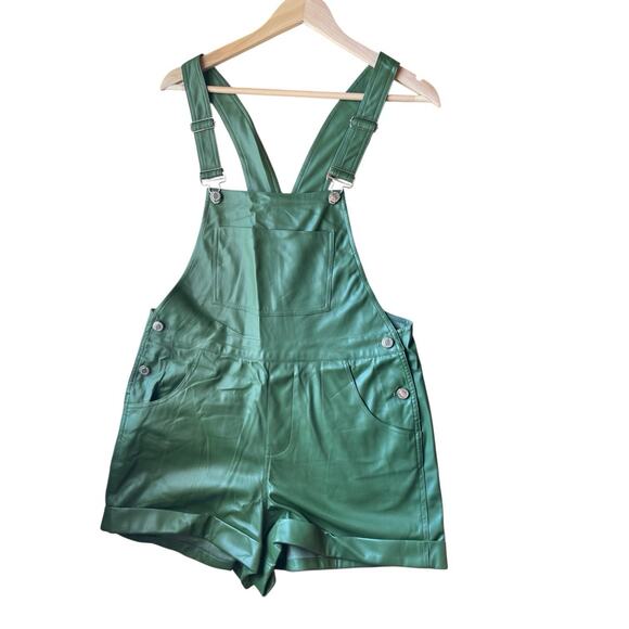 Revolve x WeWoreWhat Vegan Leather Short Overalls Womens Size Medium Basil Green - Picture 1 of 7